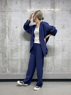 「DouDou（ドゥドゥ）のアイテム（セットアップ）」を使った、kyokoさん（レディース・164cm）の春コーディネート