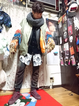 「DISCOVERED（ディスカバード）のアイテム（MA-1）」を使った、Kyoheiさん（メンズ・170cm）の冬コーディネート