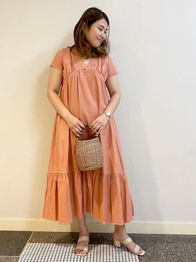 「HALIN（ハリン）のアイテム（かごバッグ）」を使った、nano・universe セレオ八王子 Womensさん（レディース・160cm）の夏コーディネート