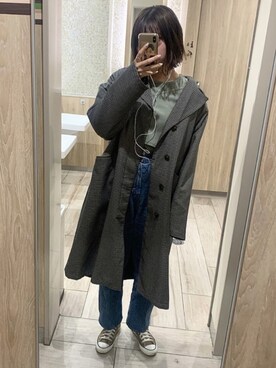 「LOWRYS FARM（ローリーズファーム）のCONEハイライズワイドデニム　800874（デニムパンツ）」を使った、rinさん（レディース・171cm）の春コーディネート