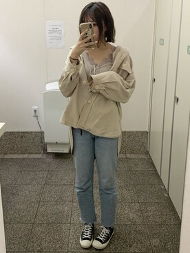 「アイテム（ミリタリージャケット、ホワイト系）」を使った、rinさん（レディース・171cm）の春コーディネート