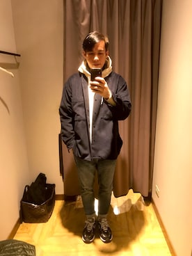 「niko and...（ニコアンド）のアイテム（ノーカラージャケット）」を使った、Vinceさん（メンズ・173cm）の冬コーディネート