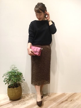 「レースタイトスカート」｜まつお(⍢)さん（レディース・158cm）の秋コーディネート