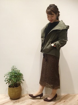 「レースタイトスカート」｜まつお(⍢)さん（レディース・158cm）の秋コーディネート