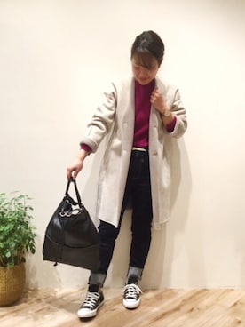 「秋冬」｜「アイテム（ムートンコート）」を使った、まつお(⍢)さん（レディース・158cm）の冬コーディネート