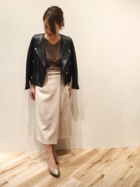 「ライダースコーデ」｜「アイテム（アクセサリー）」を使った、まつお(⍢)さん（レディース・158cm）の冬コーディネート