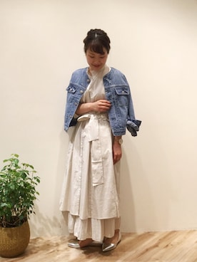 「Moname（モナーム）のアイテム（ジャケット/アウター）」を使った、まつお(⍢)さん（レディース・158cm）の春コーディネート