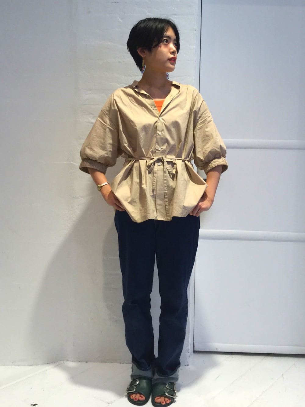 「大人買いしたい、IamI」｜「didiziziのデニム            横顔ステッチ　ストレートワイドPT（デニムパンツ、ブルー系）」を使った、endo さん（レディース・162cm）の夏コーディネートの1枚目の写真