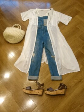 「ZARA（ザラ）のアイテム（サロペット/オーバーオール）」を使った、かずかさん（レディース・154cm）の夏コーディネート