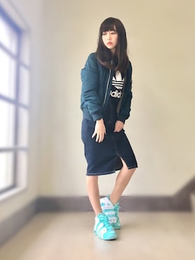 「adidas（アディダス）のアイテム（スウェット）」を使った、よっこいさん（レディース・160cm）の冬コーディネート