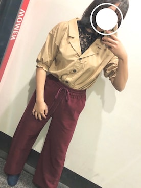 「ストレートパンツ」｜「アイテム（ライダースジャケット）」を使った、chocolateさん（レディース・157cm）の秋コーディネート