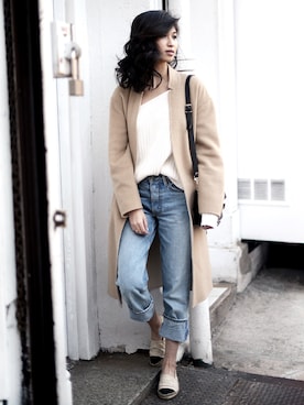 「united arrows」｜「アイテム（チェスターコート）」を使った、VANNYさん（レディース・165cm）の冬コーディネート