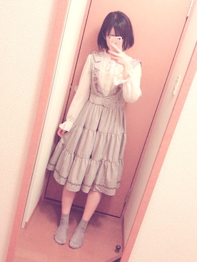「axes femme POETIQUE（アクシーズファムポエティック）のアイテム（ジャンパースカート）」を使った、はまちゃんさん（レディース・158cm）の春コーディネート