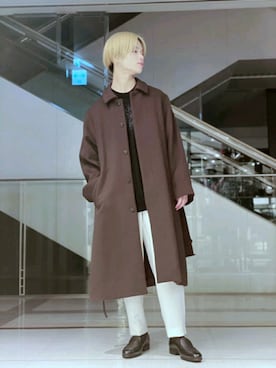 「Lui's（ルイス）のアイテム（ステンカラーコート）」を使った、lo0kyo0olさん（メンズ・170cm）の冬コーディネート