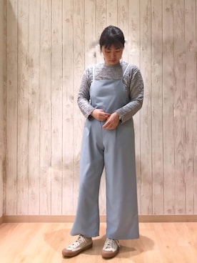 「POU DOU DOU（プードゥドゥ）のアイテム（サロペット/オーバーオール）」を使った、くまがいさん（レディース・163cm）の冬コーディネート