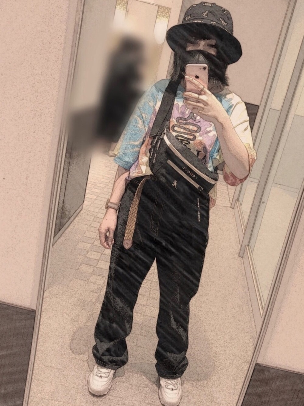 「ストリート、デニムコーデ、バケットハット、スニーカー、FR2、ALDIES、KANGOL、ZOZOTOWN、MARC JACOBS、FILA」｜「FR2のアイテム（ハット、ブラック系）」を使った、mさん（レディース・151cm）の秋コーディネートの1枚目の写真