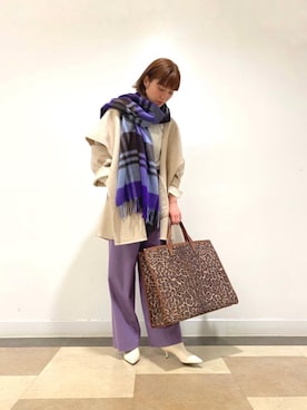 「Joshua Ellis（ジョシュアエリス）の一部別注＜Joshua Ellis（ジョシュア エリス）＞BLACKWATCH ストール†◆（ストール/ショール）」を使った、市川珠萌さん（レディース・162cm）の秋コーディネート