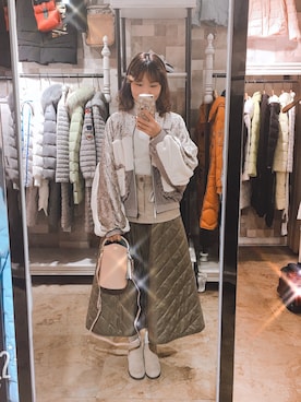「merry jenny（メリージェニー）のいそざいドルマンブルゾン（Blouson、ホワイト系）」を使った、成长为想要成为的我さん（レディース・162cm）の冬コーディネート