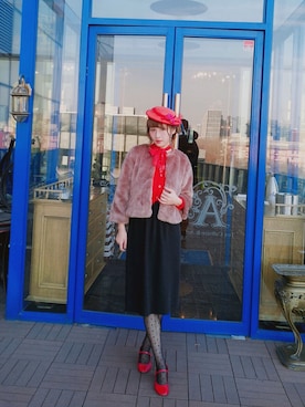 「red」｜「アイテム（ブルゾン）」を使った、LOooove   ffさん（レディース・173cm）の冬コーディネート