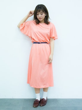 「LEBECCA boutique（レベッカブティック）のアイテム（ワンピース、オレンジ系）」を使った、lebeccaboutique0312さん（レディース・158cm）の春コーディネート