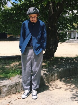 「JUNRED（ジュンレッド）のアイテム（ハンチング/ベレー帽）」を使った、kokiさん（メンズ・170cm）の夏コーディネート