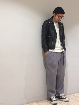 「JUNRED（ジュンレッド）のアイテム（ライダースジャケット）」を使った、kokiさん（メンズ・170cm）の秋コーディネート