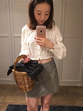 「Honey Salon（ハニーサロン）のアイテム（かごバッグ）」を使った、妮妮さん（レディース・163cm）の夏コーディネート