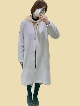 「NATURAL BEAUTY BASIC（ナチュラルビューティーベーシック）のアイテム（ノーカラーコート）」を使った、Peggyさん（レディース・160cm）の冬コーディネート