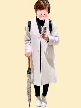 「NATURAL BEAUTY BASIC（ナチュラルビューティーベーシック）のアイテム（ノーカラーコート）」を使った、Peggyさん（レディース・160cm）の冬コーディネート