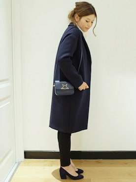 「Deuxieme Classe（ドゥーズィエムクラス）のアイテム（チェスターコート）」を使った、HIROさん（レディース・164cm）の冬コーディネート