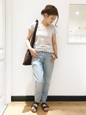 「Deuxieme Classe（ドゥーズィエムクラス）のアイテム（ショルダーバッグ）」を使った、HIROさん（レディース・164cm）の夏コーディネート