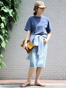 「アイテム（クラッチバッグ、イエロー系）」を使った、HIROさん（レディース・164cm）の春コーディネート