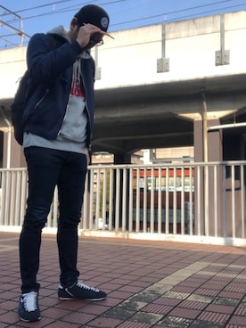 「no brand（ノーブランド）のアイテム（MA-1）」を使った、310tintinさん（メンズ・187cm）の冬コーディネート