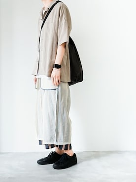 「KAZUYUKI KUMAGAI ATTACHMENT（カズユキクマガイアタッチメント）の40/-フレスカ天竺 クルーネックS/S（Tシャツ/カットソー）」を使った、AT_MMさん（メンズ・173cm）の春コーディネート