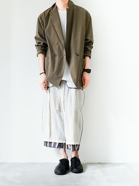 「KAZUYUKI KUMAGAI ATTACHMENT（カズユキクマガイアタッチメント）の40/-フレスカ天竺 クルーネックS/S（Tシャツ/カットソー）」を使った、AT_MMさん（メンズ・173cm）の春コーディネート