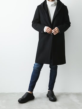 「ATTACHMENT（アタッチメント）のアイテム（チェスターコート）」を使った、AT_MMさん（メンズ・173cm）の秋コーディネート