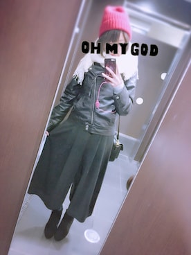 「ガウチョパンツ」｜「アイテム（ライダースジャケット）」を使った、うたまさん（レディース・163cm）の春コーディネート