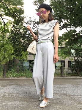 「シルバー」｜「アイテム（ハンチング/ベレー帽）」を使った、om/88さん（レディース・157cm）の春コーディネート