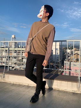 「niko and...（ニコアンド）のカットソーベスト（ベスト、ベージュ系）」を使った、shunさん（メンズ・178cm）の秋コーディネート