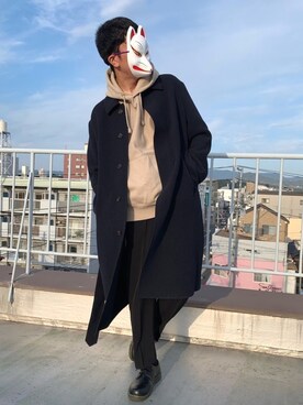「UNIQLO（ユニクロ）のアイテム（チェスターコート、ブルー系）」を使った、shunさん（メンズ・178cm）の秋コーディネート
