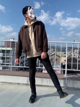 「WYM LIDNM（ウィム バイ リドム）の【WYM LIDNM】OVERSIZED PE TWILL ZIP BLOUSON（ブルゾン、ブラウン系）」を使った、shunさん（メンズ・178cm）の秋コーディネート