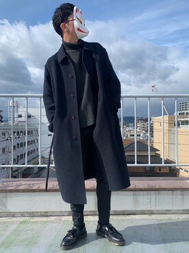「UNIQLO（ユニクロ）のアイテム（チェスターコート、ブルー系）」を使った、shunさん（メンズ・178cm）の冬コーディネート
