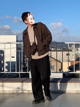 「WYM LIDNM（ウィム バイ リドム）の【WYM LIDNM】OVERSIZED PE TWILL ZIP BLOUSON（ブルゾン、ブラウン系）」を使った、shunさん（メンズ・178cm）の冬コーディネート