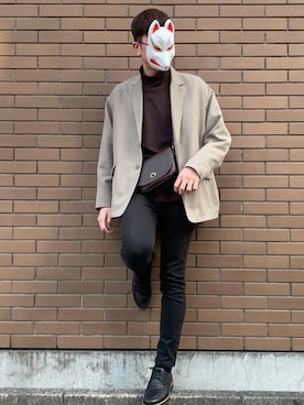 「FREAK'S STORE（フリークスストア）のWEB限定 ビッグシルエット オーバーサイズ スタプレ ポリツイル セットアップ (シングルジャケット/パンツ)（テーラードジャケット）」を使った、shunさん（メンズ・180cm）の冬コーディネート