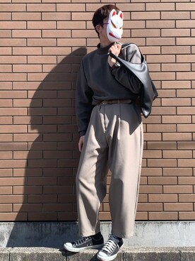 「SENSE OF PLACE by URBAN RESEARCH（センスオブプレイスバイアーバンリサーチ）のmade in japanレザーベルト30mm（ベルト、グレー系）」を使った、shunさん（メンズ・178cm）の春コーディネート