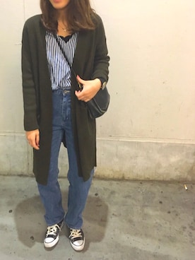 「H&M（エイチ・アンド・エム）のアイテム（カーディガン/ボレロ、グリーン系）」を使った、yさん（レディース）の春コーディネート