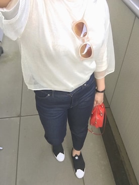 「RANDA（ランダ）のセンタープレスルーズデニム		（デニムパンツ、ブルー系）」を使った、yさん（レディース）の春コーディネート