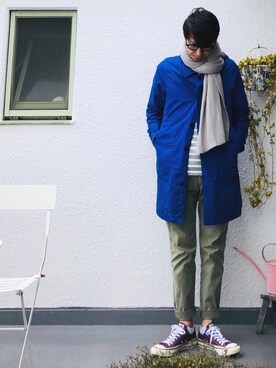 「OMNIGOD（オムニゴッド）のアイテム（ステンカラーコート）」を使った、nagi2さん（メンズ・176cm）の春コーディネート