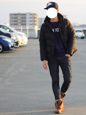 「アイテム（スウェット、ブルー系）」を使った、しんごさん（メンズ・175cm）の冬コーディネート