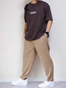 「NUMBER (N)INE（ナンバーナイン）の【NUMBER (N)INE】《別注》NEW YORKプリント ボックスロゴ刺繍 ビッグTシャツ（Tシャツ/カットソー）」を使った、しんごさん（メンズ・175cm）の夏コーディネート